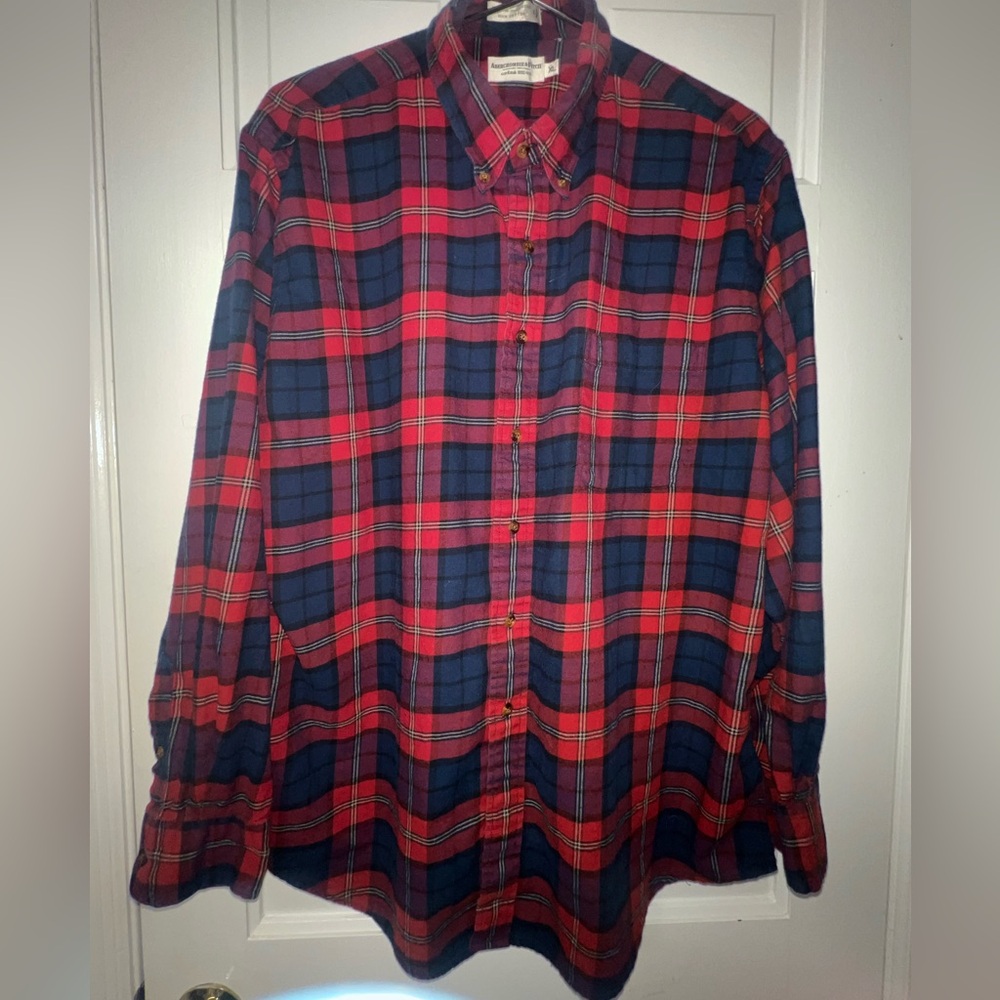 Vintage Abercrombie & Fitch Shirt Mens XL Red BluePlaid Flannel Button Down 90s